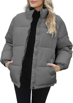 Women's Baggy Lightweight Zip Puffer Jackets Warm Winter Down Coats with Pockets