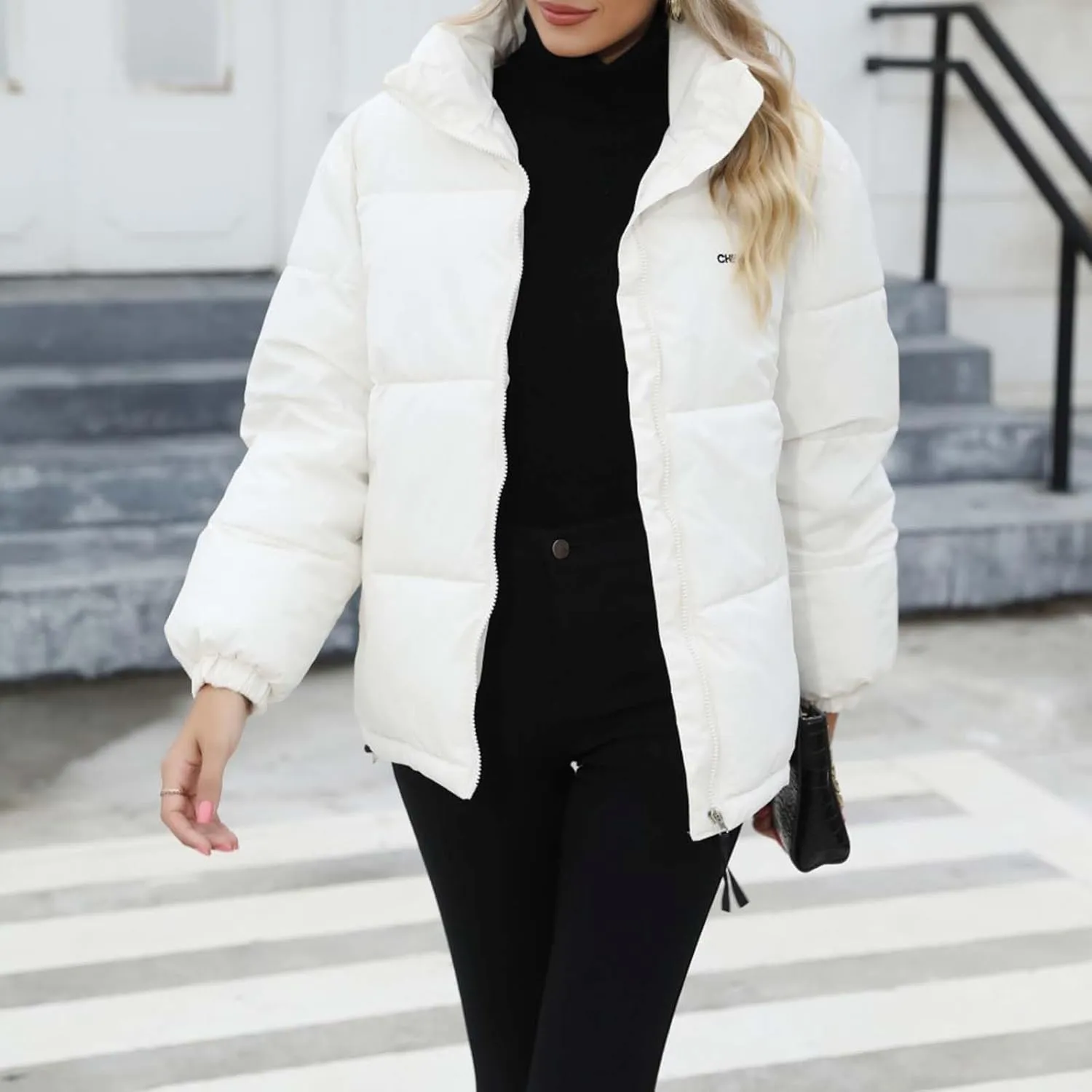 Women's Baggy Lightweight Zip Puffer Jackets Warm Winter Down Coats with Pockets