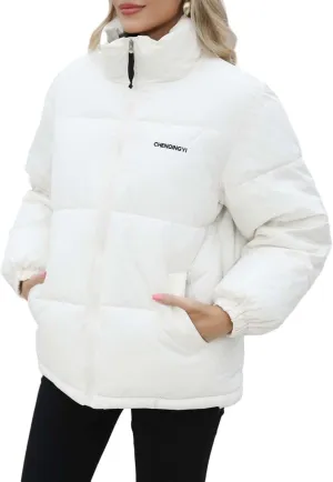 Women's Baggy Lightweight Zip Puffer Jackets Warm Winter Down Coats with Pockets