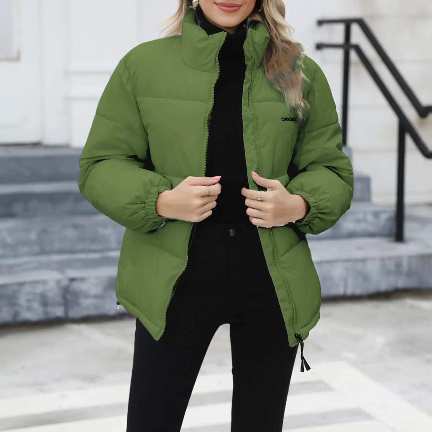 Women's Baggy Lightweight Zip Puffer Jackets Warm Winter Down Coats with Pockets