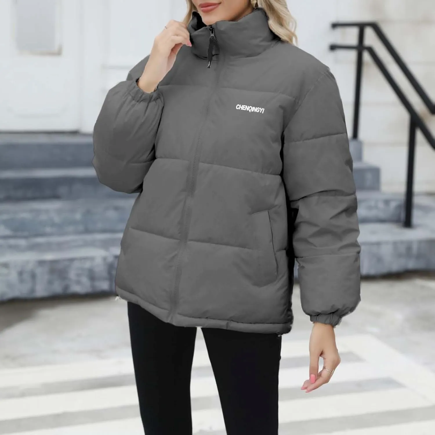 Women's Baggy Lightweight Zip Puffer Jackets Warm Winter Down Coats with Pockets