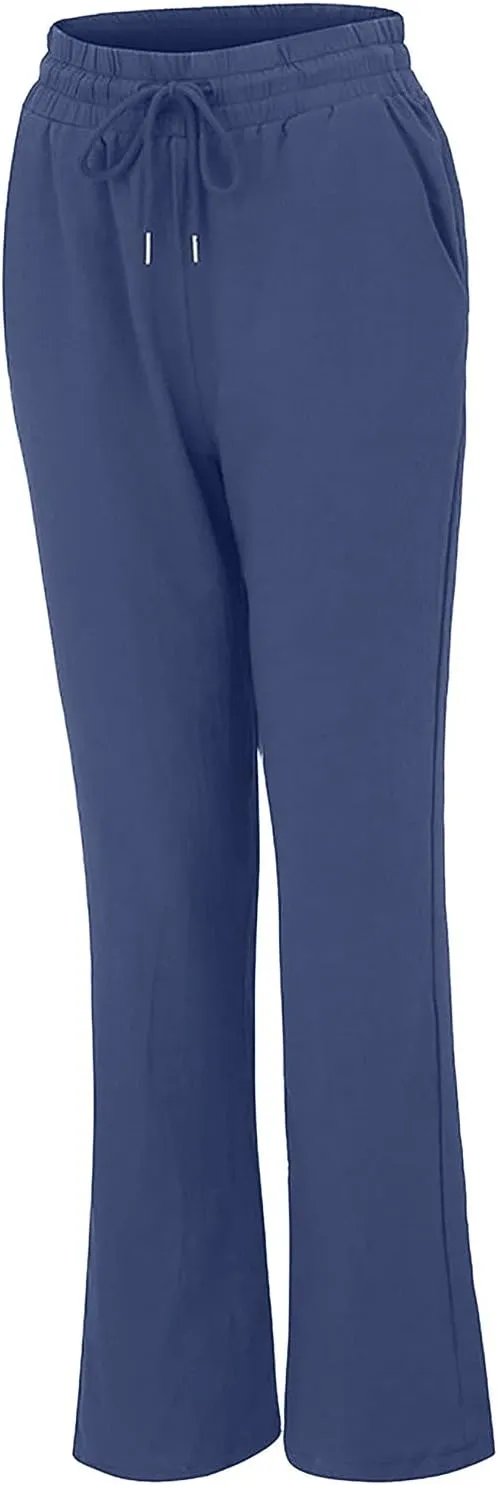 Women's Casual Linen Pants Drawstring High Waist Pants Loose Straight Leg Pants Casual Work Pants Trousers with Pocket
