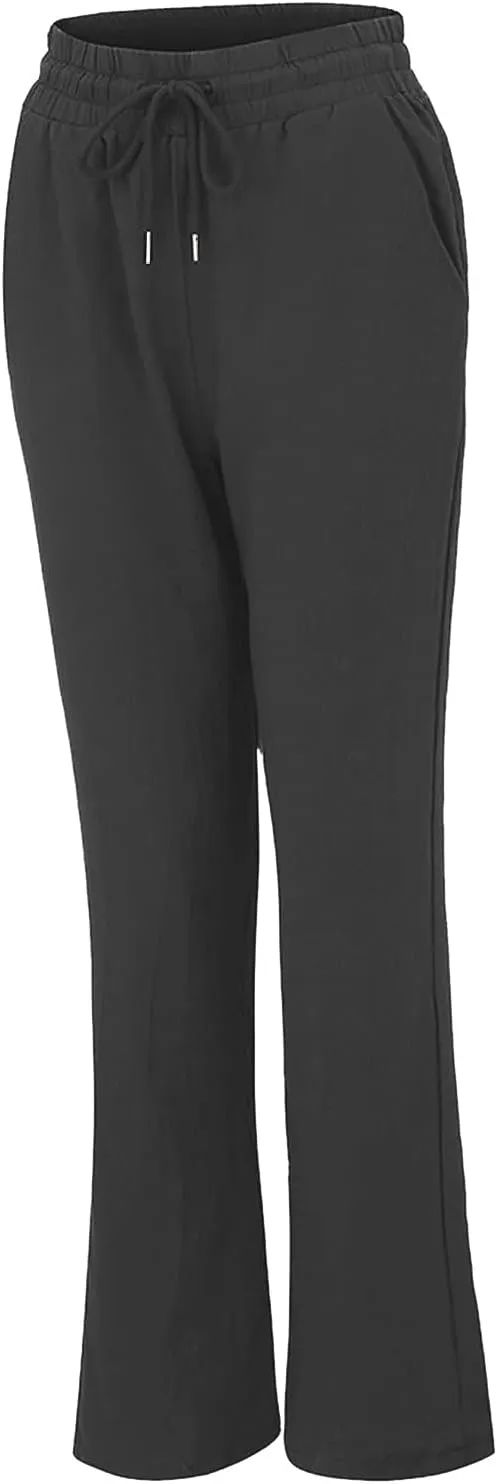 Women's Casual Linen Pants Drawstring High Waist Pants Loose Straight Leg Pants Casual Work Pants Trousers with Pocket