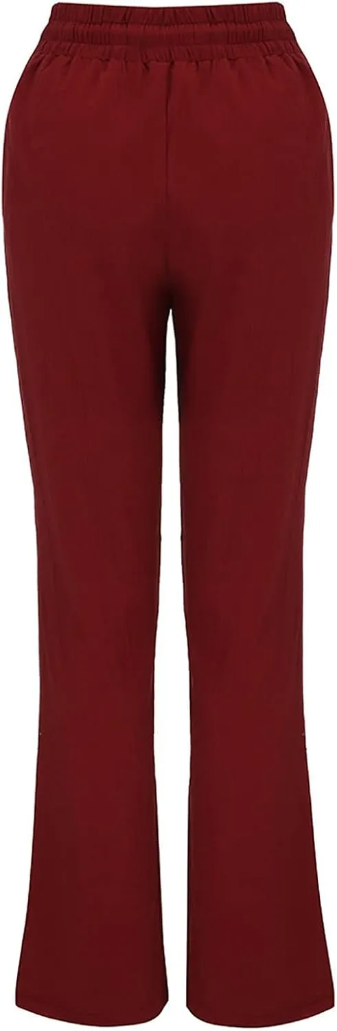 Women's Casual Linen Pants Drawstring High Waist Pants Loose Straight Leg Pants Casual Work Pants Trousers with Pocket