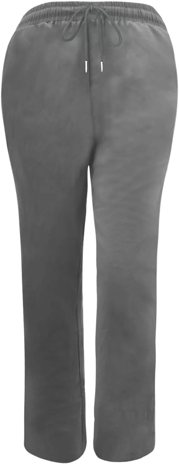 Women's Casual Linen Pants Drawstring High Waist Pants Loose Straight Leg Pants Casual Work Pants Trousers with Pocket