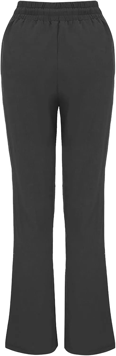 Women's Casual Linen Pants Drawstring High Waist Pants Loose Straight Leg Pants Casual Work Pants Trousers with Pocket