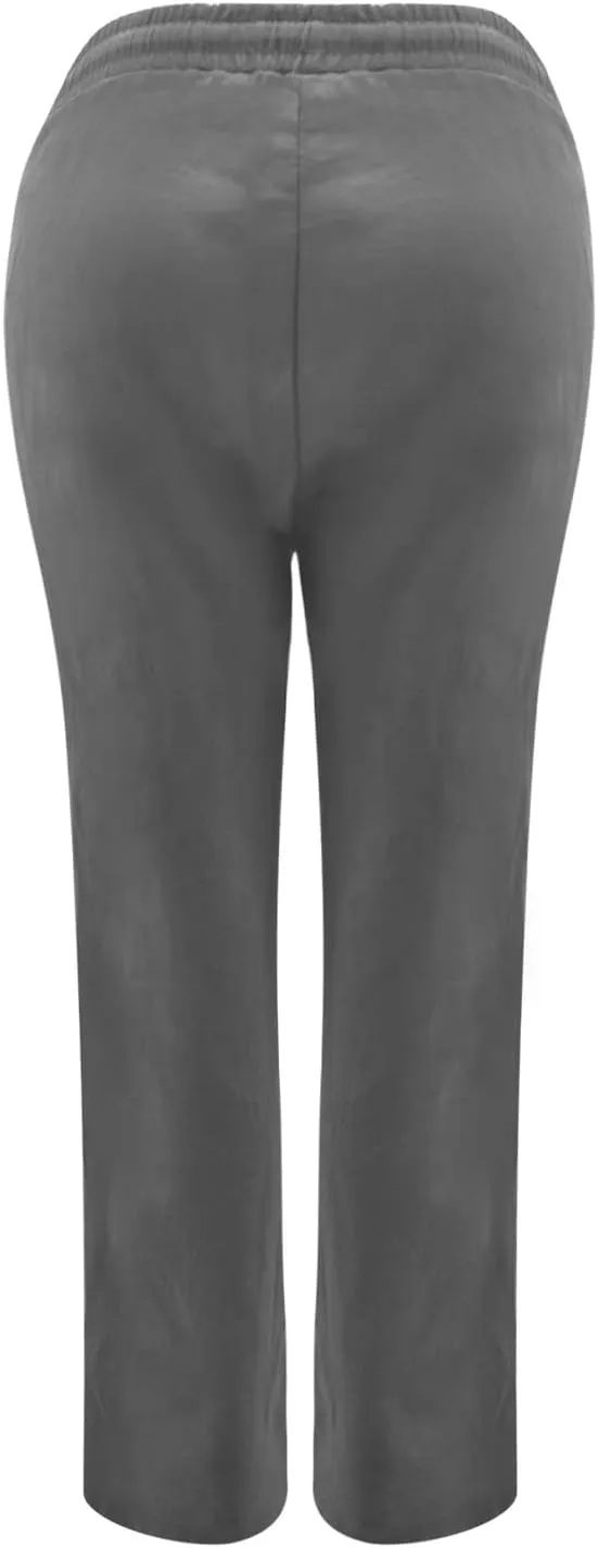 Women's Casual Linen Pants Drawstring High Waist Pants Loose Straight Leg Pants Casual Work Pants Trousers with Pocket