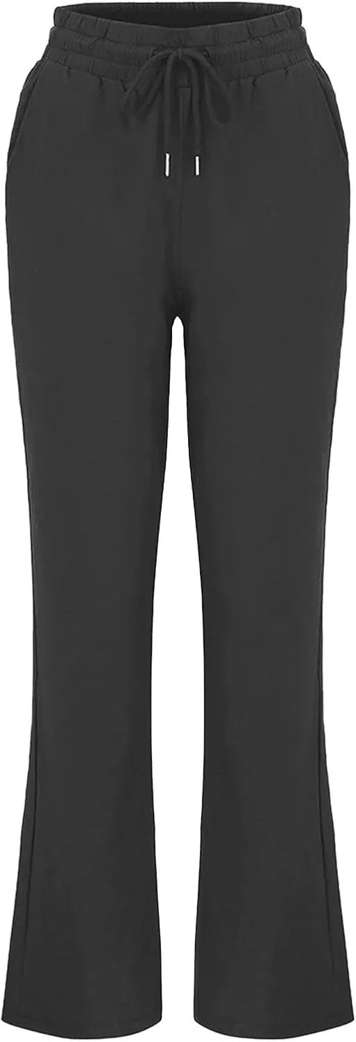 Women's Casual Linen Pants Drawstring High Waist Pants Loose Straight Leg Pants Casual Work Pants Trousers with Pocket