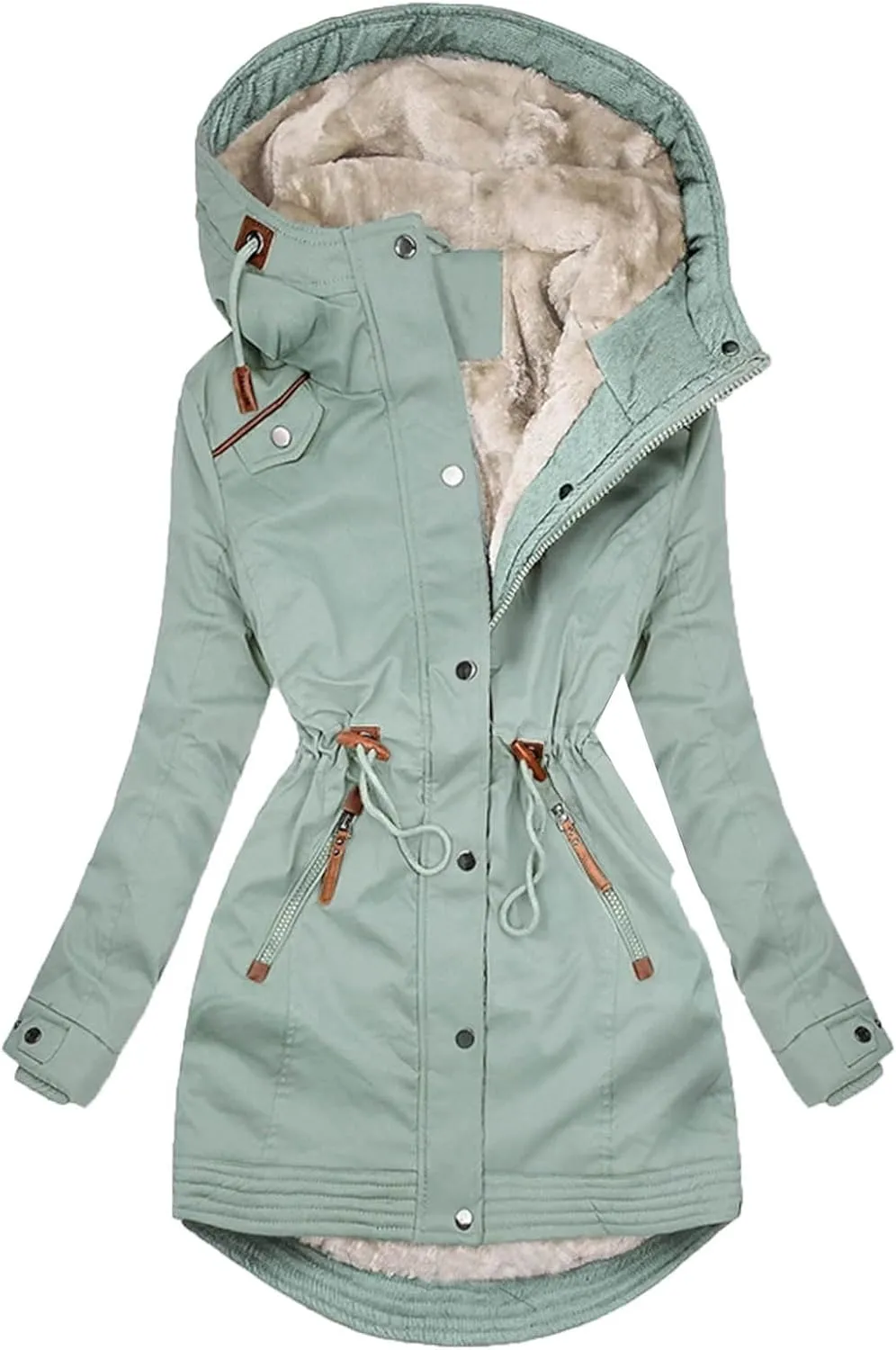 Women's Cotton Jacket Fashion Warm Single Breasted Coat Tops Solid Color Button Zipper Jacket Winter Thickened Coat