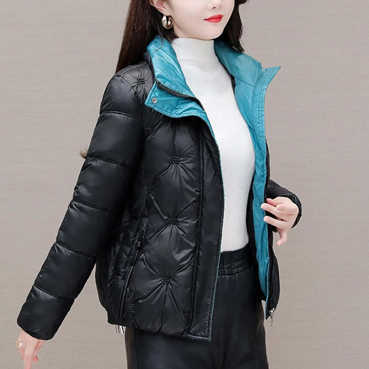 Women's Crop Short Jacket Cropped Puffer Fashion Jackets for Women Warm Winter Lightweight Down Coat Quilted Outerwear