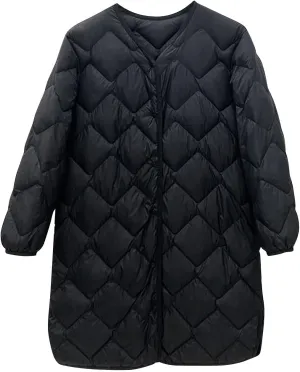 Womens Diamond Quilted Coats Lightweight Down Puffer Jackets Winter Warm Button Up Long Sleeve Thermal Coats