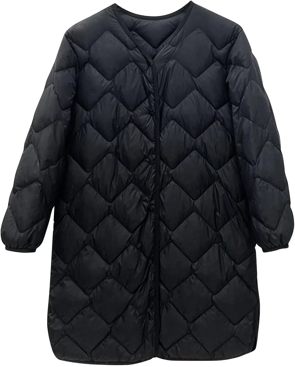 Womens Diamond Quilted Coats Lightweight Down Puffer Jackets Winter Warm Button Up Long Sleeve Thermal Coats