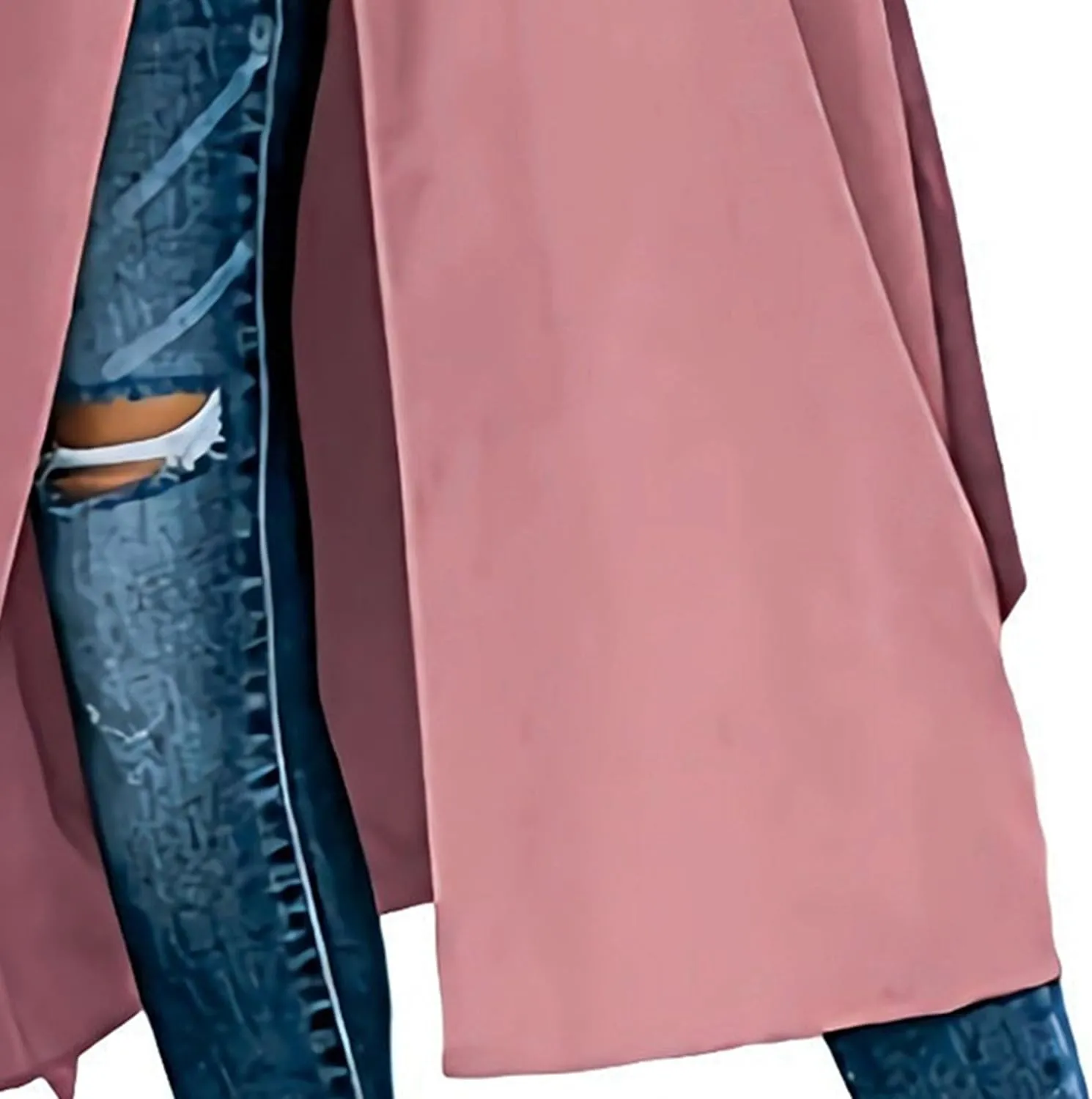 Womens Double Breasted Lapel Solid Color Windbreaker Long Trench Coat Jacket Simple Fashion Pea Coat with Belt
