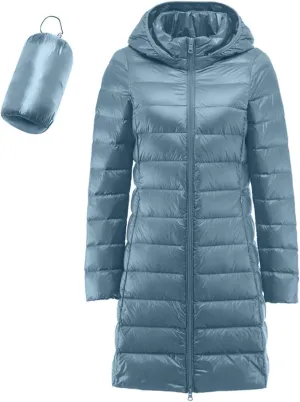 Women's Down Jacket Hooded Windproof Puffer Coat Packable Warm Winter Jacket Lightweight Ladies Parka Zipper Winter Autumn