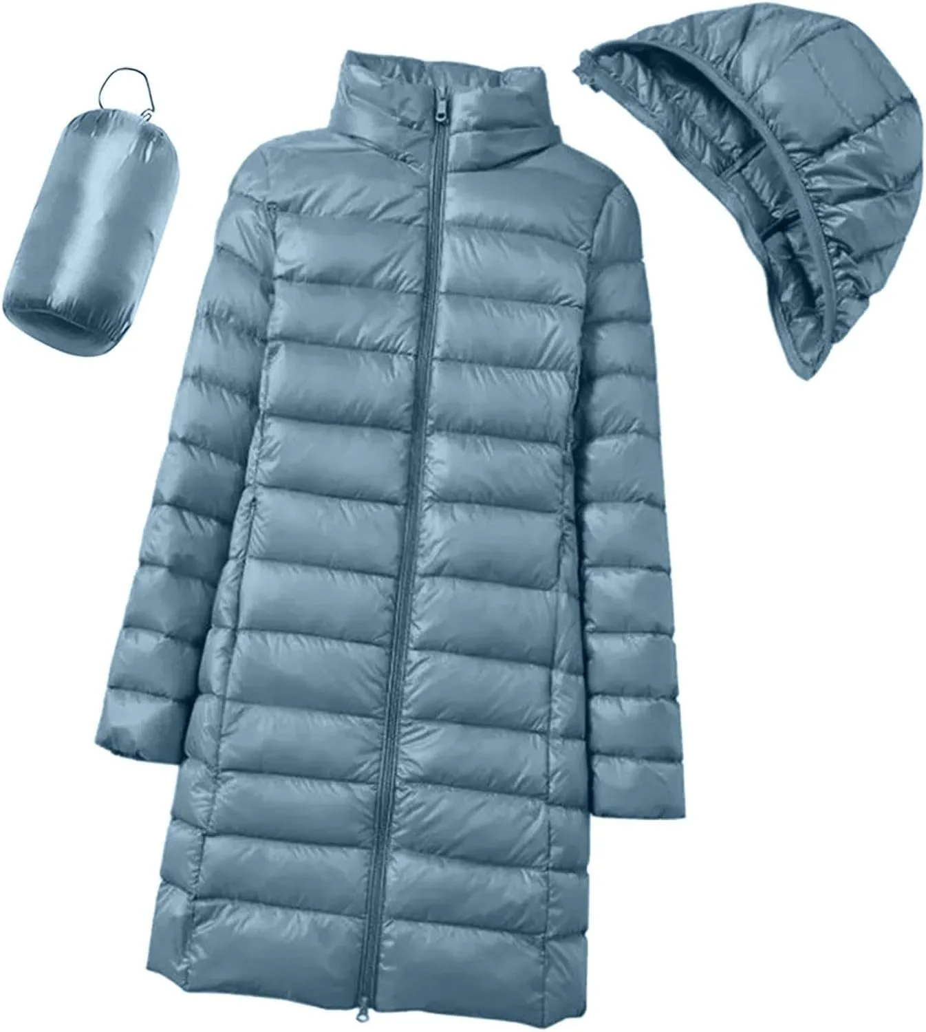 Women's Down Jacket Hooded Windproof Puffer Coat Packable Warm Winter Jacket Lightweight Ladies Parka Zipper Winter Autumn