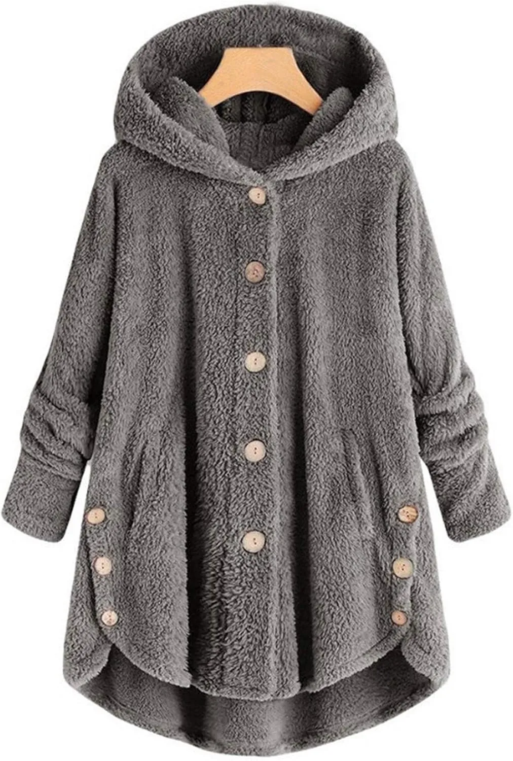Womens Fleece Jacket with Hood Plus Size Winter Coat 2024 Button Down Faux Fur Sherpa Jacket Warm Outwear with Pocket