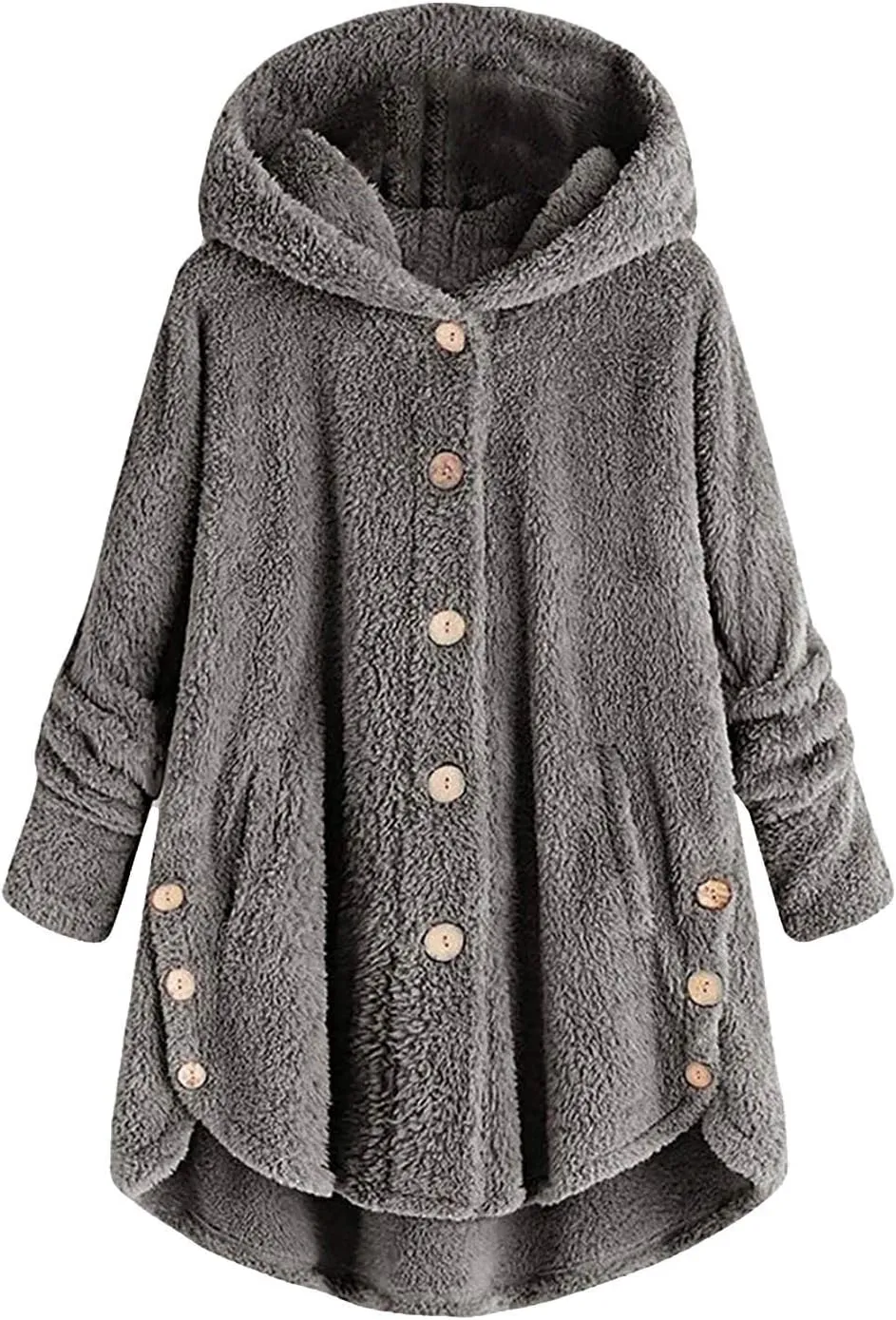 Womens Fleece Jacket with Hood Plus Size Winter Coat 2024 Button Down Faux Fur Sherpa Jacket Warm Outwear with Pocket
