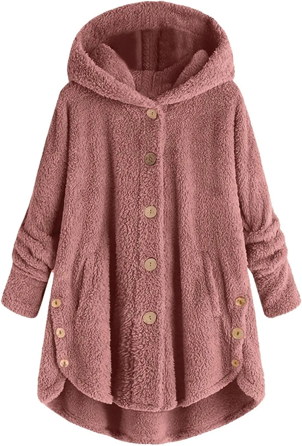 Women's Fleece Jackets Button Down Fuzzy Sherpa Lined Hooded Cardigans Jacket Casual Open Front Warm Plush Outwear