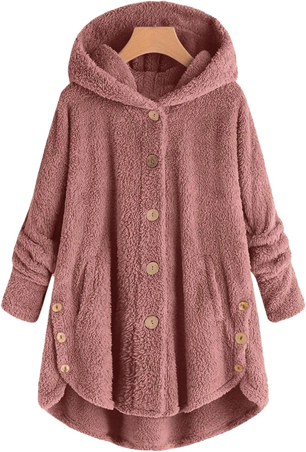 Women's Fleece Jackets Button Down Fuzzy Sherpa Lined Hooded Cardigans Jacket Casual Open Front Warm Plush Outwear