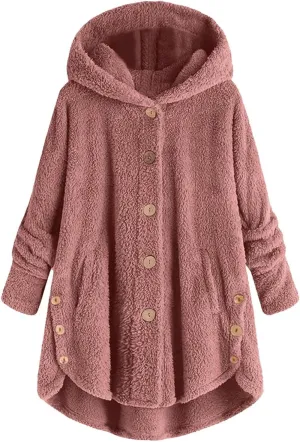 Women's Fleece Jackets Button Down Fuzzy Sherpa Lined Hooded Cardigans Jacket Casual Open Front Warm Plush Outwear