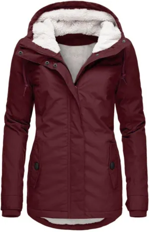 Women's Fleece Jackets Thickened Sherpa Lined Warm Winter Jacket Full Zip Up Slim Fit Solid Color Hooded Tops Outwear