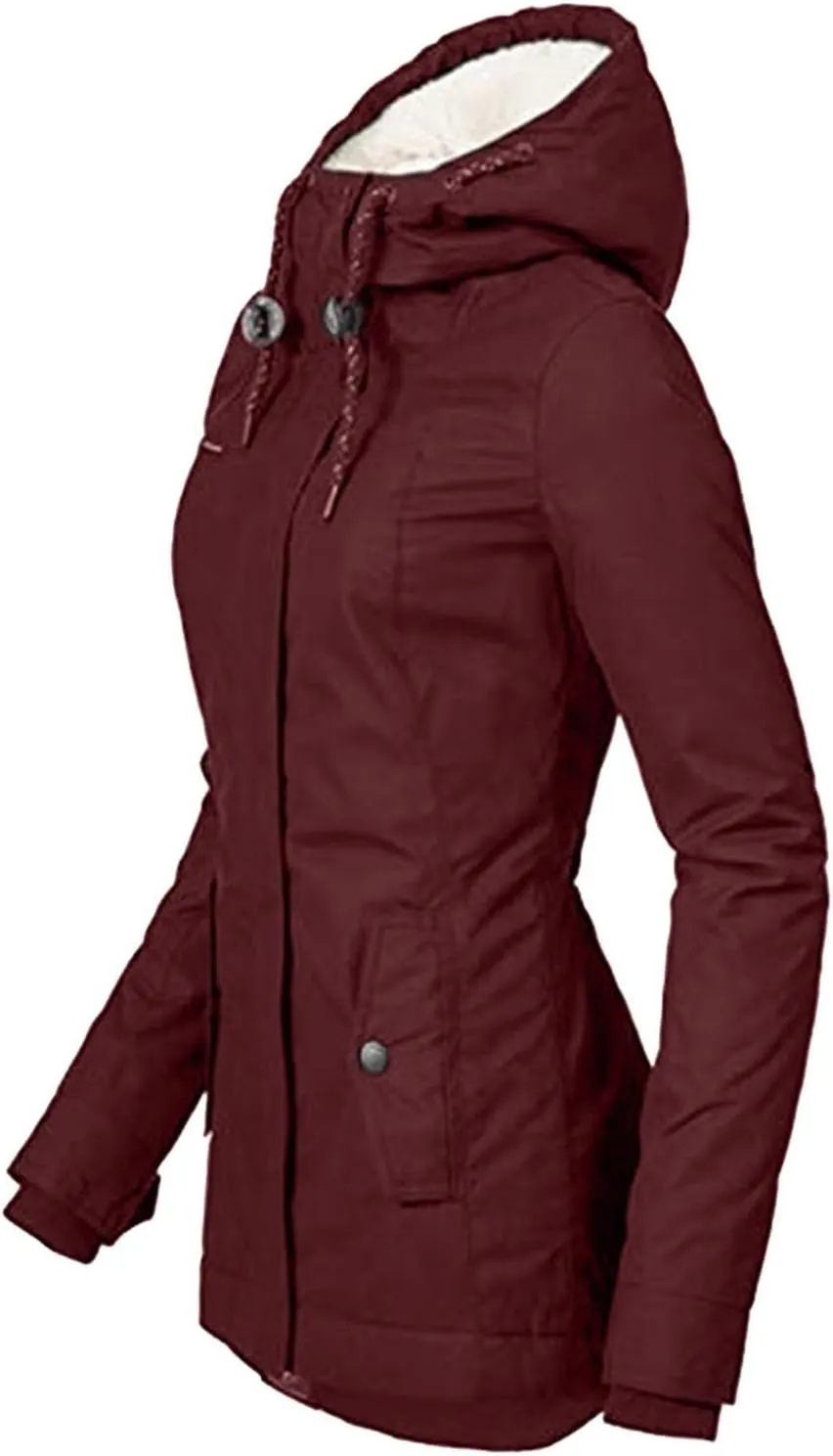 Women's Fleece Jackets Thickened Sherpa Lined Warm Winter Jacket Full Zip Up Slim Fit Solid Color Hooded Tops Outwear