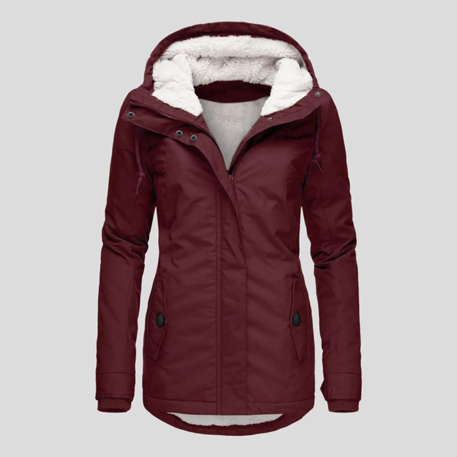 Women's Fleece Jackets Thickened Sherpa Lined Warm Winter Jacket Full Zip Up Slim Fit Solid Color Hooded Tops Outwear