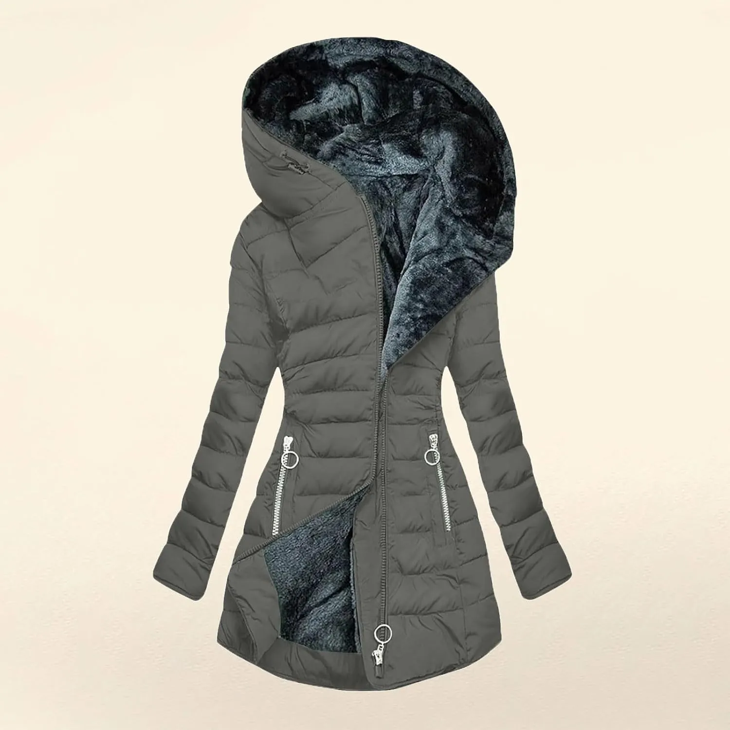 Women's Full Zip Fleece Quilted Jackets Solid Color Fuzzy Sherpa Lined Hooded Cardigans Jacket with Zipper Pockets