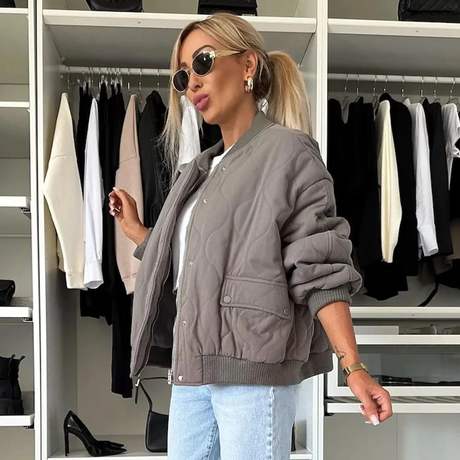 Women's Full Zip Oversized Chunky Jackets Casual Button Zip Up Open Front Cardigans Jacket Warm Solid Winter Coats