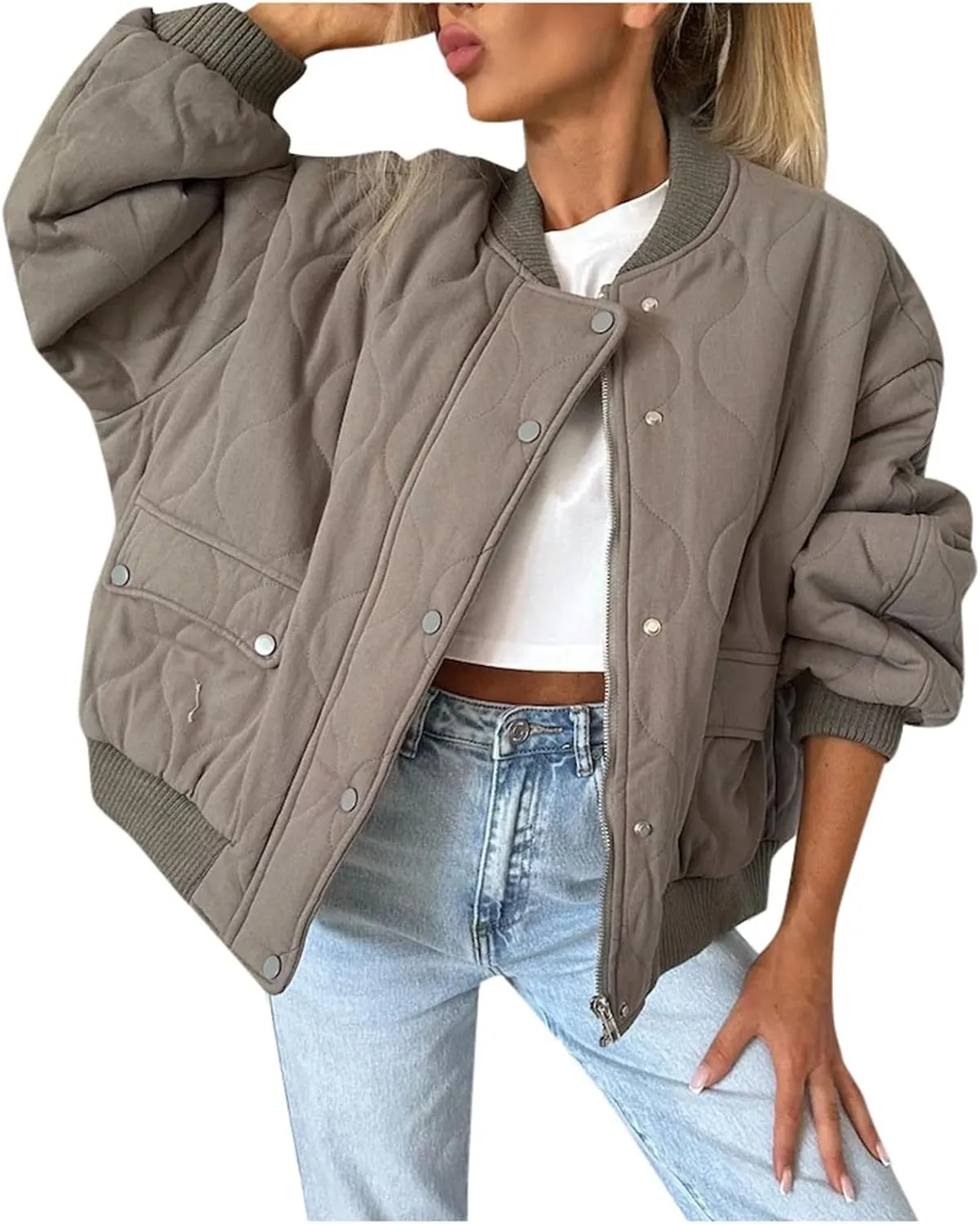 Women's Full Zip Oversized Chunky Jackets Casual Button Zip Up Open Front Cardigans Jacket Warm Solid Winter Coats