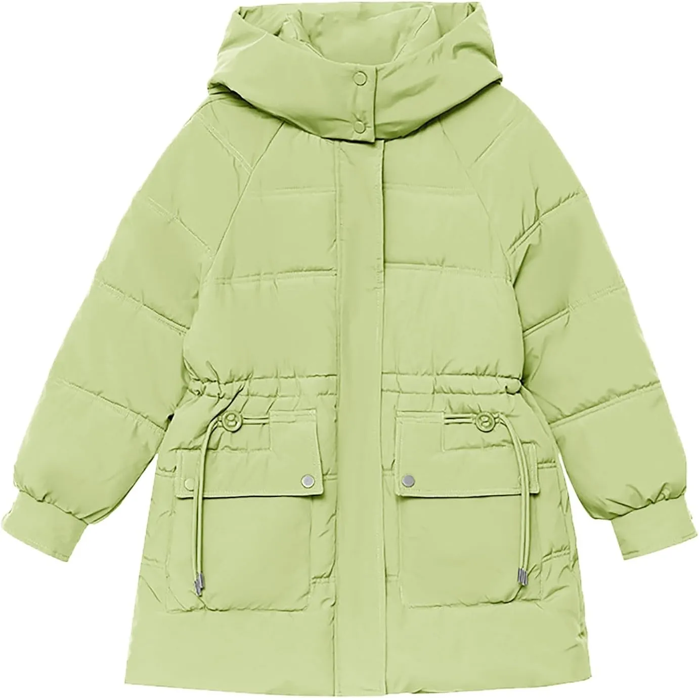 Women's Hooded Warm Winter Cotton Padded Down Coat Quilted Thicken Puffer Jacket Drawstring Elastic Waist Parka Outwear