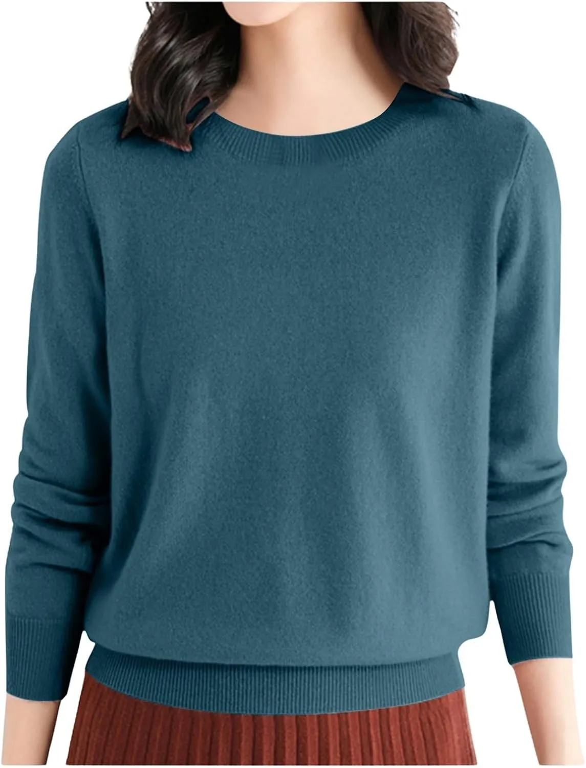 Womens Knitting Cotton Sweaters Casual Solid Warm Sweatshirts Loose Lightweight Long Sleeve Crew Neck Pullover Tops