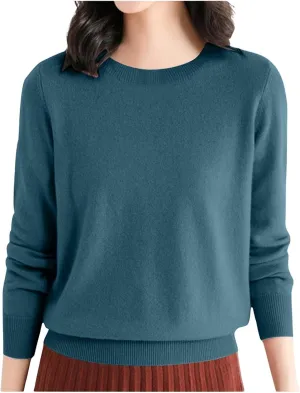 Womens Knitting Cotton Sweaters Casual Solid Warm Sweatshirts Loose Lightweight Long Sleeve Crew Neck Pullover Tops