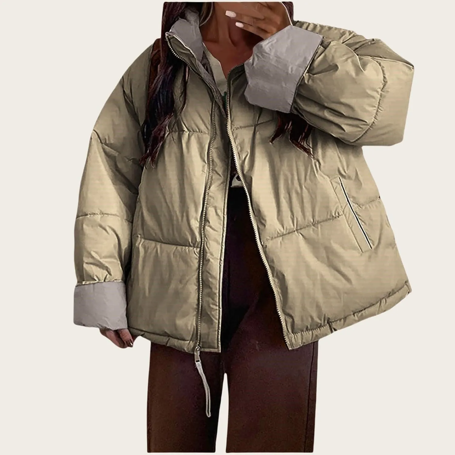 Womens Oversized Quilted Puffer Jacket Lightweight Padded Down Coats Winter Warm Outerwear