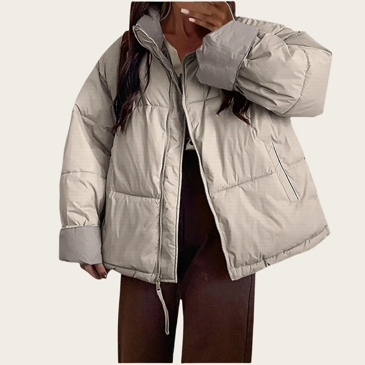Womens Oversized Quilted Puffer Jacket Lightweight Padded Down Coats Winter Warm Outerwear