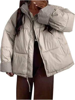 Womens Oversized Quilted Puffer Jacket Lightweight Padded Down Coats Winter Warm Outerwear