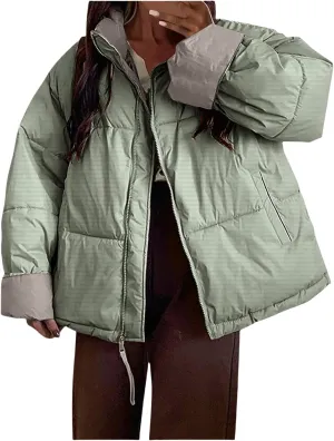 Womens Oversized Quilted Puffer Jacket Lightweight Padded Down Coats Winter Warm Outerwear
