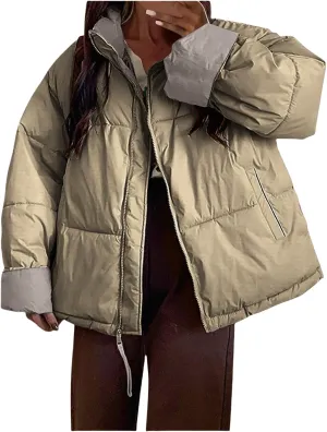 Womens Oversized Quilted Puffer Jacket Lightweight Padded Down Coats Winter Warm Outerwear