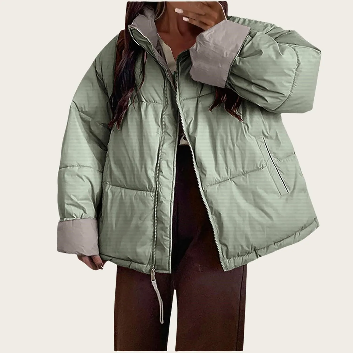 Womens Oversized Quilted Puffer Jacket Lightweight Padded Down Coats Winter Warm Outerwear