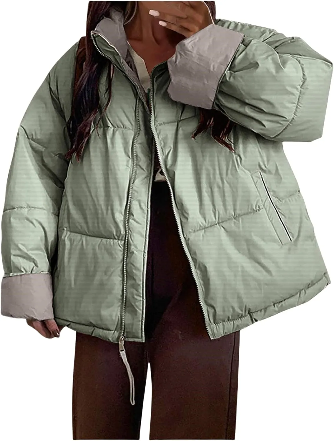 Womens Oversized Quilted Puffer Jacket Lightweight Padded Down Coats Winter Warm Outerwear