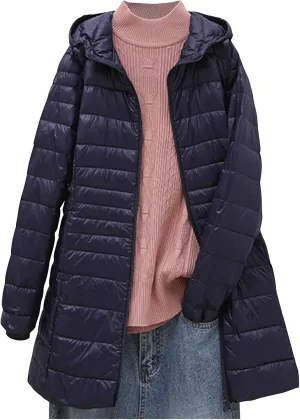 Womens Packable Puffer Jacket Winter Warm Lightweight Down Jackets Windproof Oversized Long Coat with Hood Outerwear