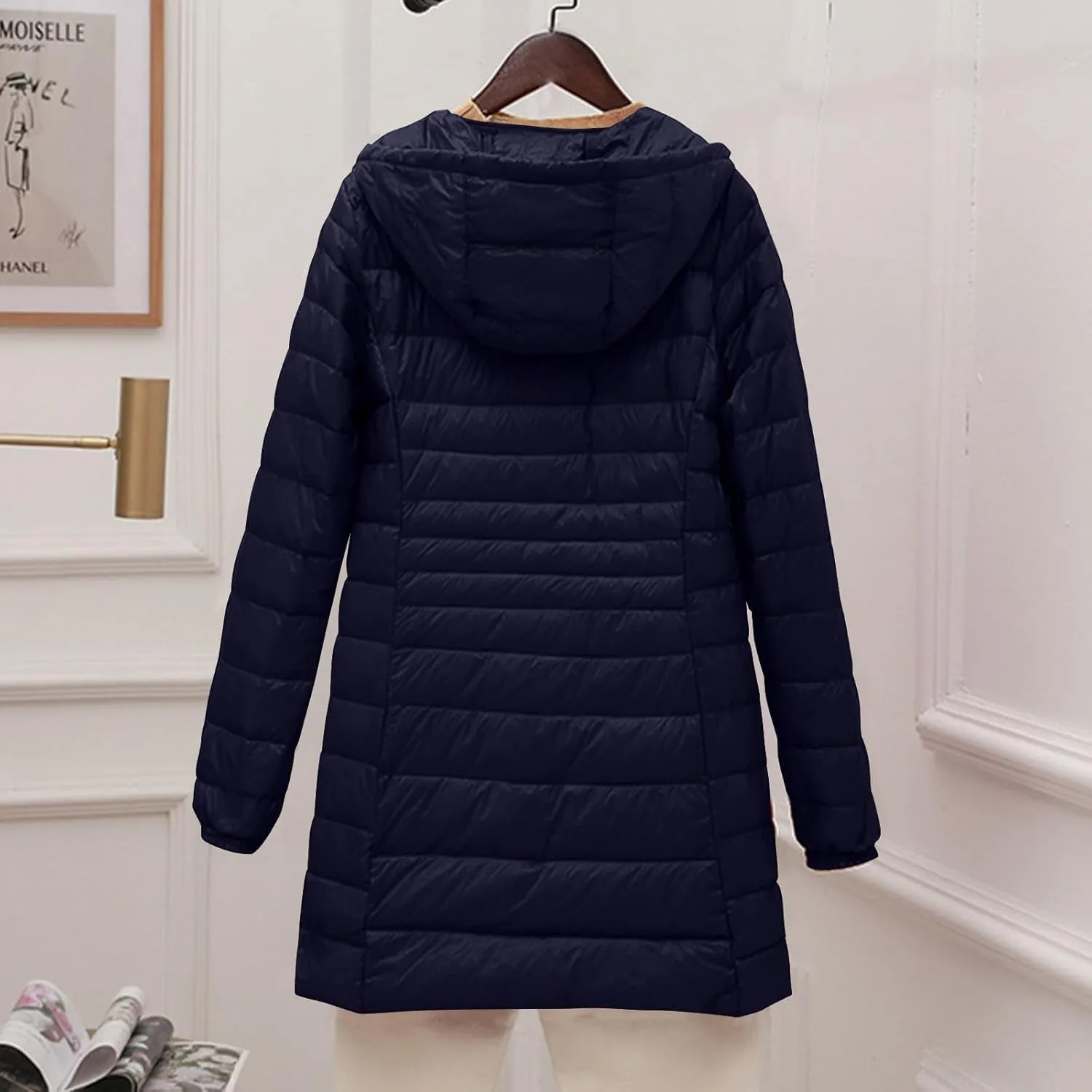 Womens Packable Puffer Jacket Winter Warm Lightweight Down Jackets Windproof Oversized Long Coat with Hood Outerwear