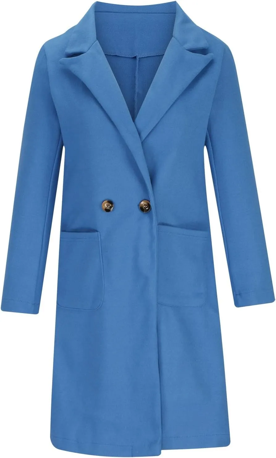 Womens Pea Coats Plus Size Notch Lapel Cardigan Coats Casual Mid Length Overcoat Long Winter Coats with Pockets