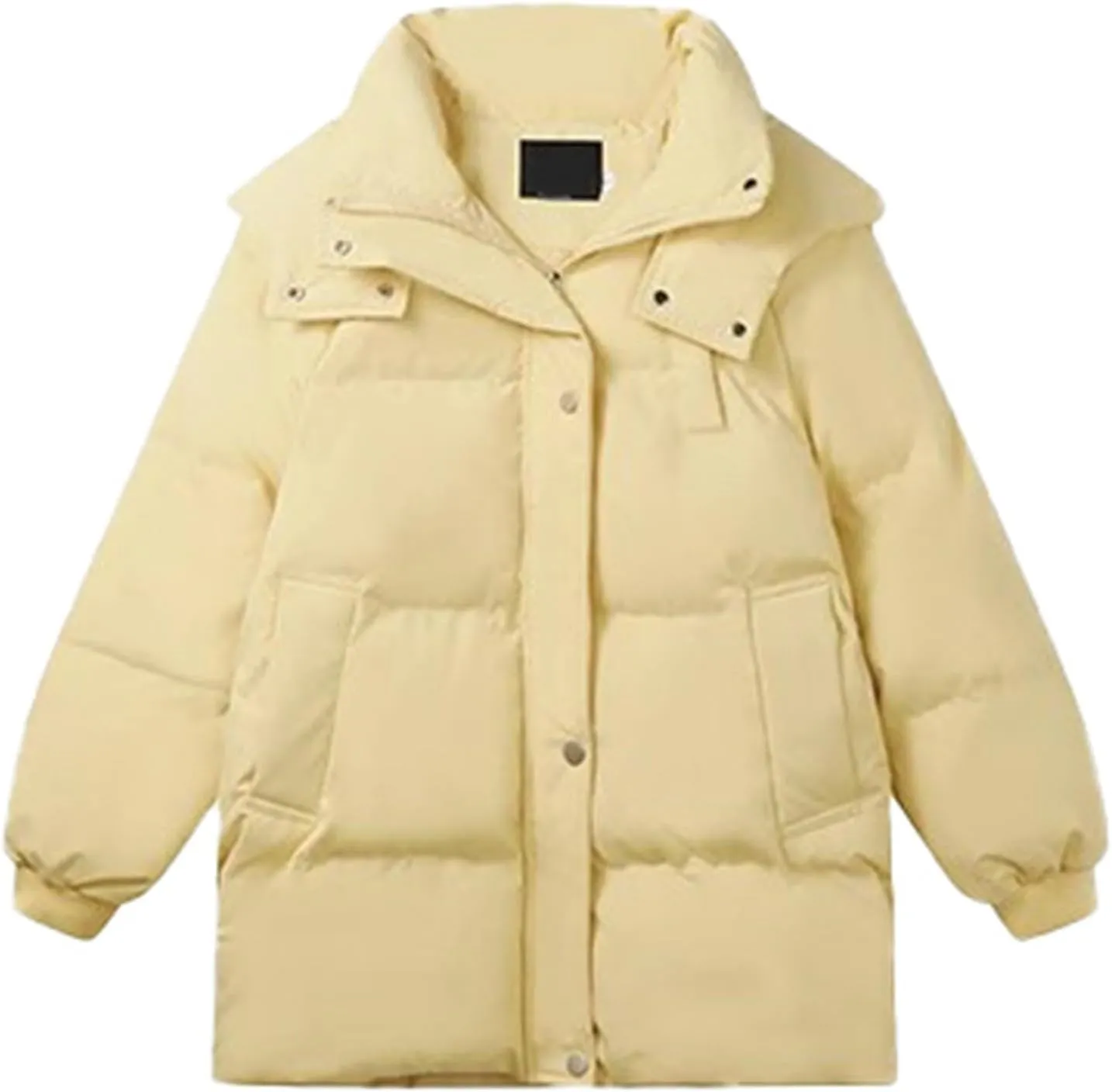 Women's Puffer Down Jacket Lightweight Quilted Jackets with Pockets Oversized Mid Length Thickened Hoodie Winter Coat