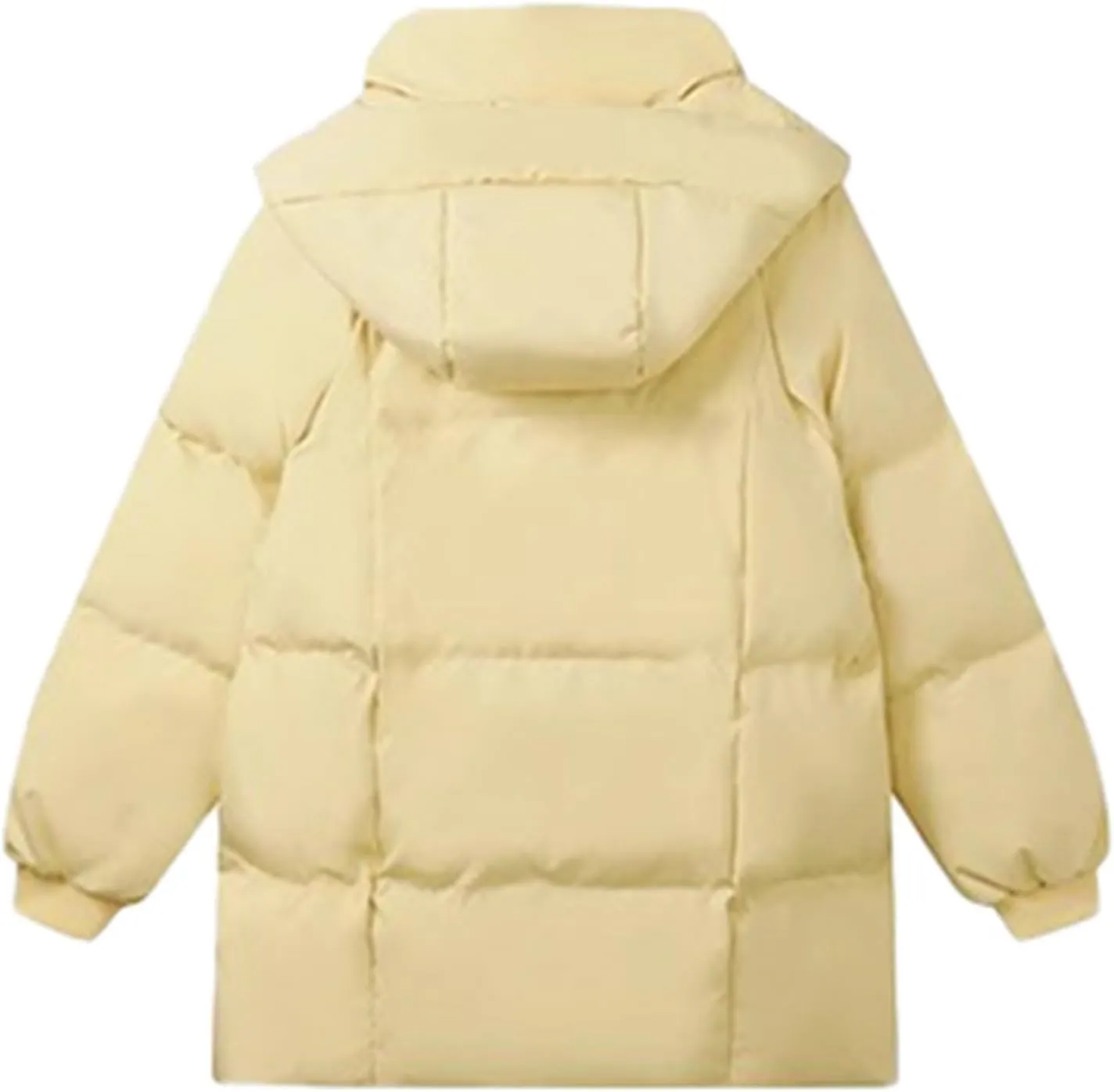 Women's Puffer Down Jacket Lightweight Quilted Jackets with Pockets Oversized Mid Length Thickened Hoodie Winter Coat