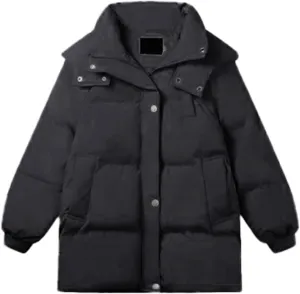 Women's Puffer Down Jacket Lightweight Quilted Jackets with Pockets Oversized Mid Length Thickened Hoodie Winter Coat