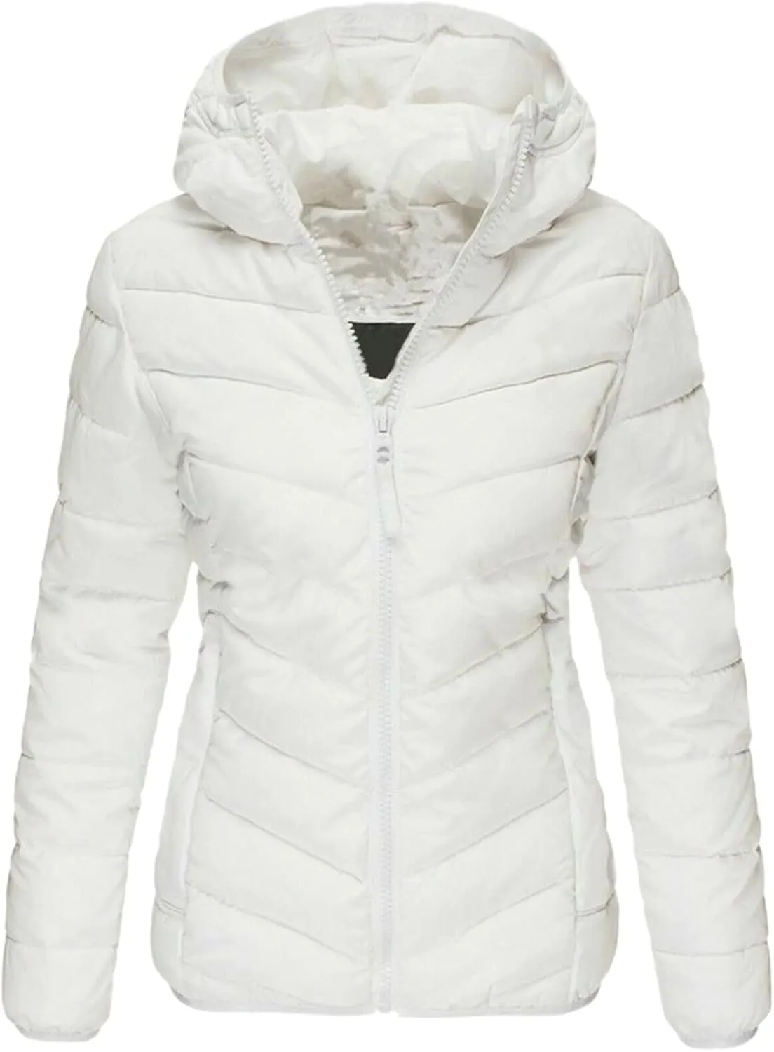 Women's Puffer Jacket Hooded Warm Lightweight Quilted Puffer Coat Casual Thicken Down Zip Up Jackets Outwear