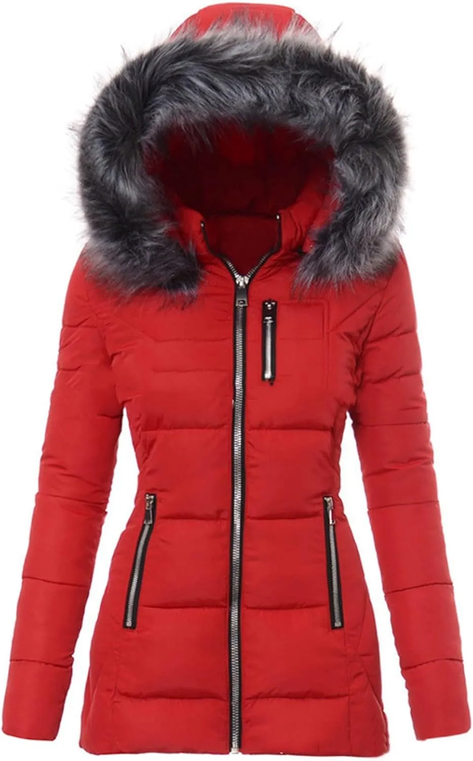 Womens Puffer Jacket with Hood Trendy Street Down Coat Casual Thickened Warm Quilted Outwear Loose Zip Up Pocket Coats