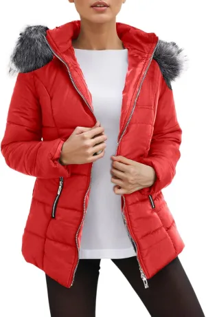 Womens Puffer Jacket with Hood Trendy Street Down Coat Casual Thickened Warm Quilted Outwear Loose Zip Up Pocket Coats