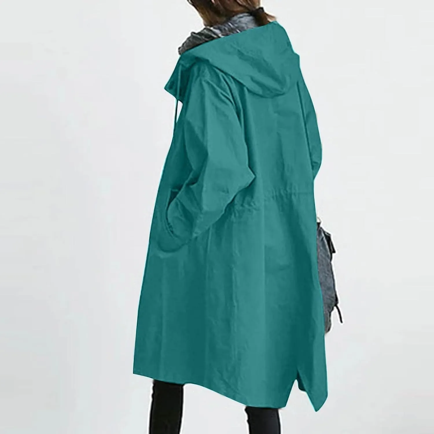 Women's Rain Jacket Button Waterproof Windbreaker Outdoor Trench Coat, S-5XL